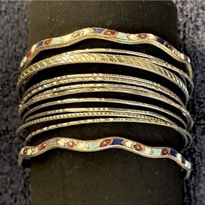 Vintage Silver Color Bangle and Enamel Bracelets